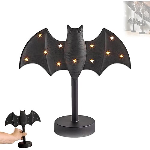 Halloween-Kerzenhalter, großer Kerzenständer mit funkelnder Fledermaus, gotischer Fledermaus-Kerzenhalter mit LED-Funkeln, gruseliges Design mit funkelnder Fledermaus für Partytische, Küchen Image
