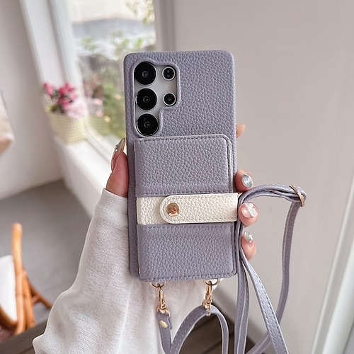Handy Hülle Handyhüllen Für Samsung Galaxy S26 Ultra Plus S25 S25 Edge S24 S23 Ultra Plus S24 FE S22 Plus Ultra A16 A55 5G A35 5G Rückseite mit Trageriemen Kartenfach Stoßfest Retro TPU PU-Leder Image