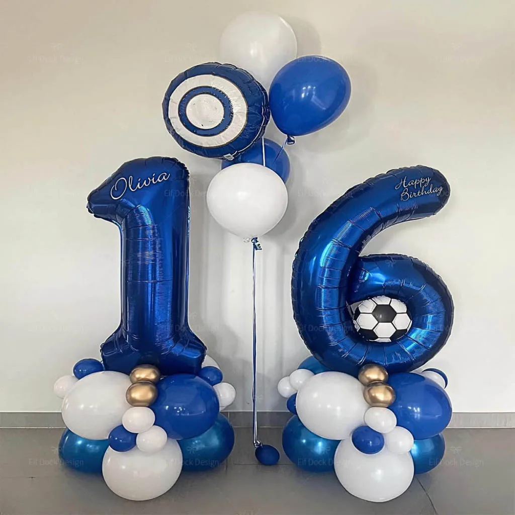1Set Fußball Sport Thema Luftballons 40 zoll Blau Anzahl Folie Ballon Runde Fußball Für Baby Dusche Junge Geburtstag party Dekoration Image