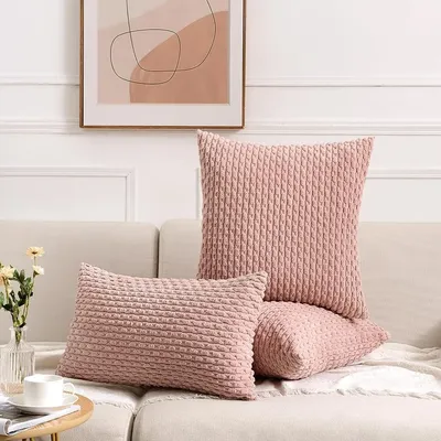 Rosa Kissen bezüge dekorative Kissen bezug 18x18 Zoll für Couch Bett Wohnzimmer weichen Cord gestreiften quadratischen Kissen bezüge Image