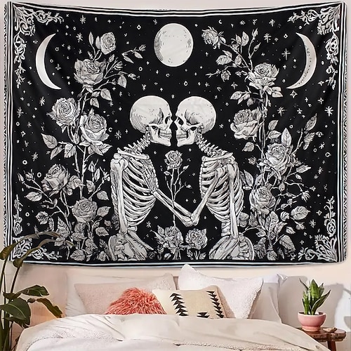 Tapisserie Wandbehänge Skelett Dark Punk Gothic Party Wohnzimmer Hintergründe aufnehmen Wohndeko Image
