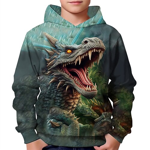Jungen 3D Dinosaurier Kapuzensweatshirt Langarm Frühling Herbst Mode Streetwear Kinder 4-12 Jahre Mit Kapuze Outdoor Lässig Täglich Normale Passform Image