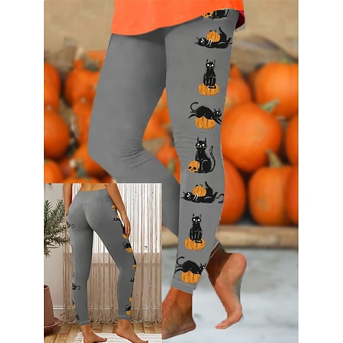 Damen Leggings Urlaub Vintage Ethnischer Stil Knöchellang Hohe Taille Hose Schädel 3D Druck Schnell trocknend Atmungsaktiv Weich Dehnbar Formal Outdoor Urlaub Schwarz Weiß Dunkelgrau Herbst Schlanke Image