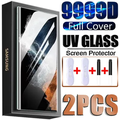 2PCS UV Tempered Glass For Samsung Galaxy S22 S21 S23 Plus Ultra Screen Protector Note 20 Ultra 10 9 8 S10 S9 S20FE S10E S 22 23