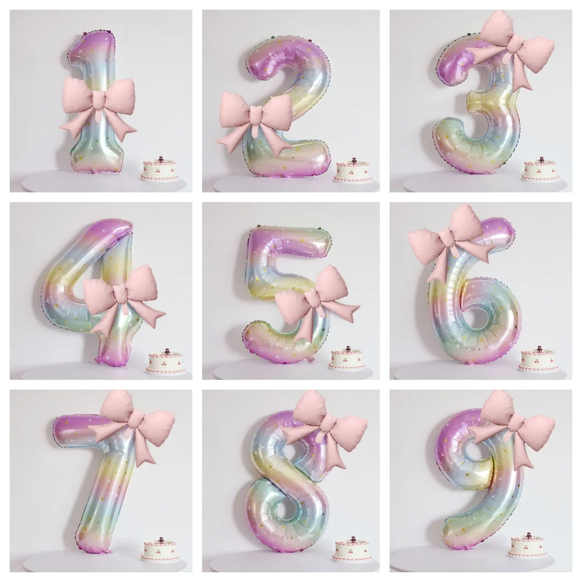 40-Zoll-Regenbogen-Sternenhimmel-Digital-Aluminiumfolienballon mit rosa Schleife, Prinzessinnen-Stil, Geburtstagsfeier-Dekoration (0–9) Image