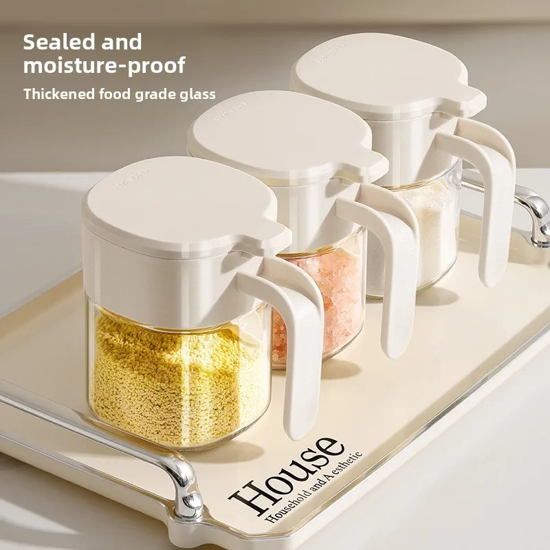 Gewürzflaschen für die Küche, Gewürzbox für Zuhause, Gewürzglas aus Glas, feuchtigkeitsbeständig, versiegeltes Salzglas mit Löffel, Gewürzflasche Image