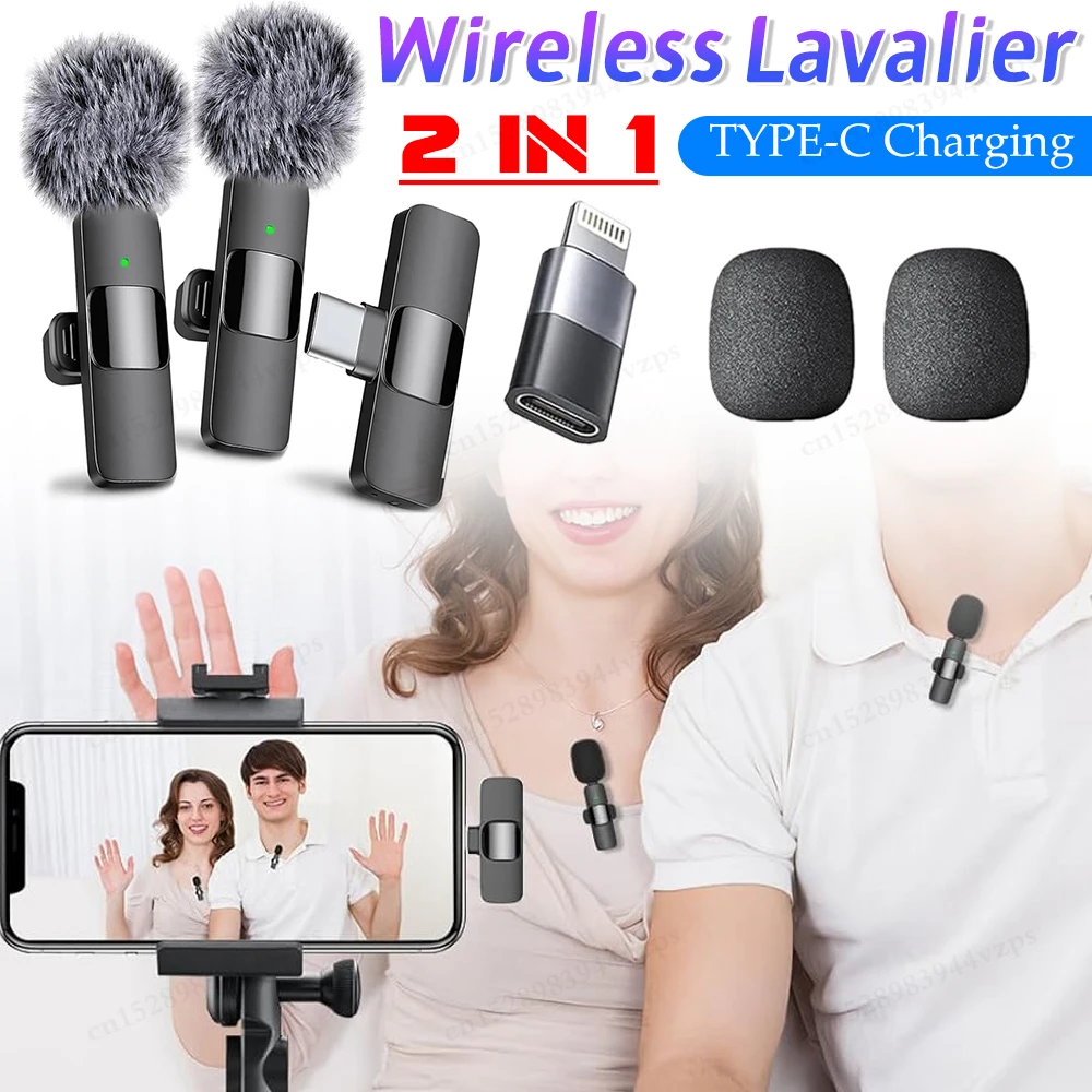 2-in-1 kabelloses Lavalier-Mikrofon für Smartphone, Kamera, Laptop/PC, Plug-Play-Funkmikrofon für Video-/Audioaufnahmen Image