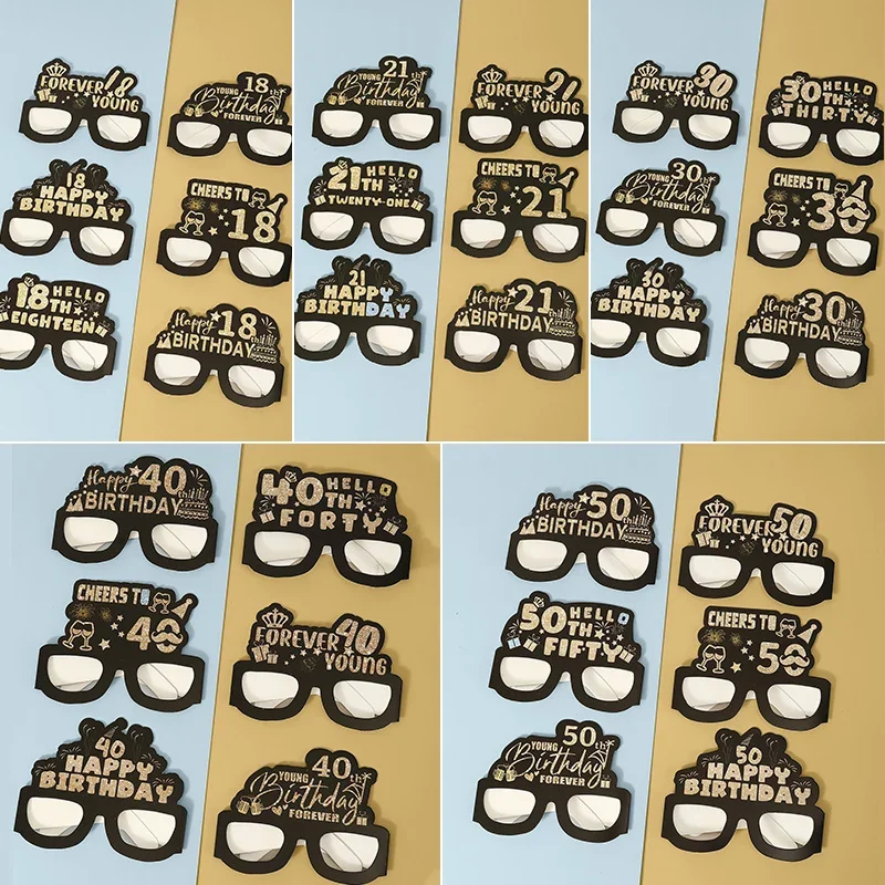 6 Stück Geburtstagsparty-Papiergläser, Dekoration, schwarze Goldgläser für Männer und Frauen, 18./21., 30., 40., 50. Geburtstag, Partygeschenke Image