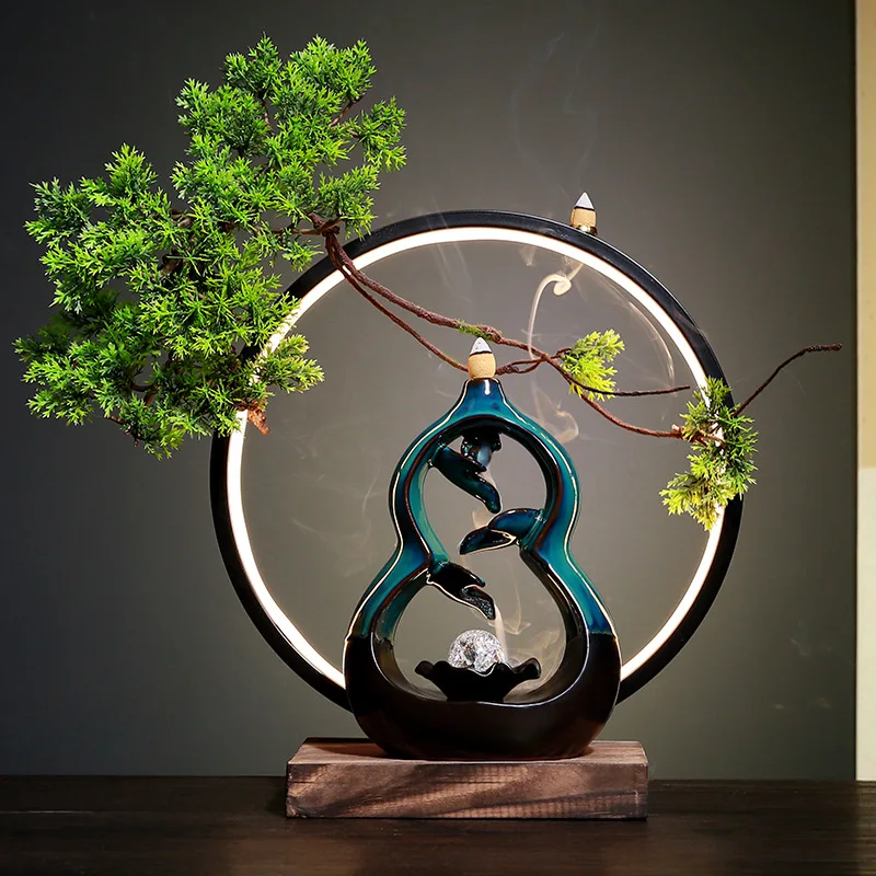 Keramik LED Kürbis Rückfluss Weihrauch brenner, Wohn accessoires Zubehör Farbe Licht Kreis Wasserfall Rückfluss Weihrauch Sockel Image