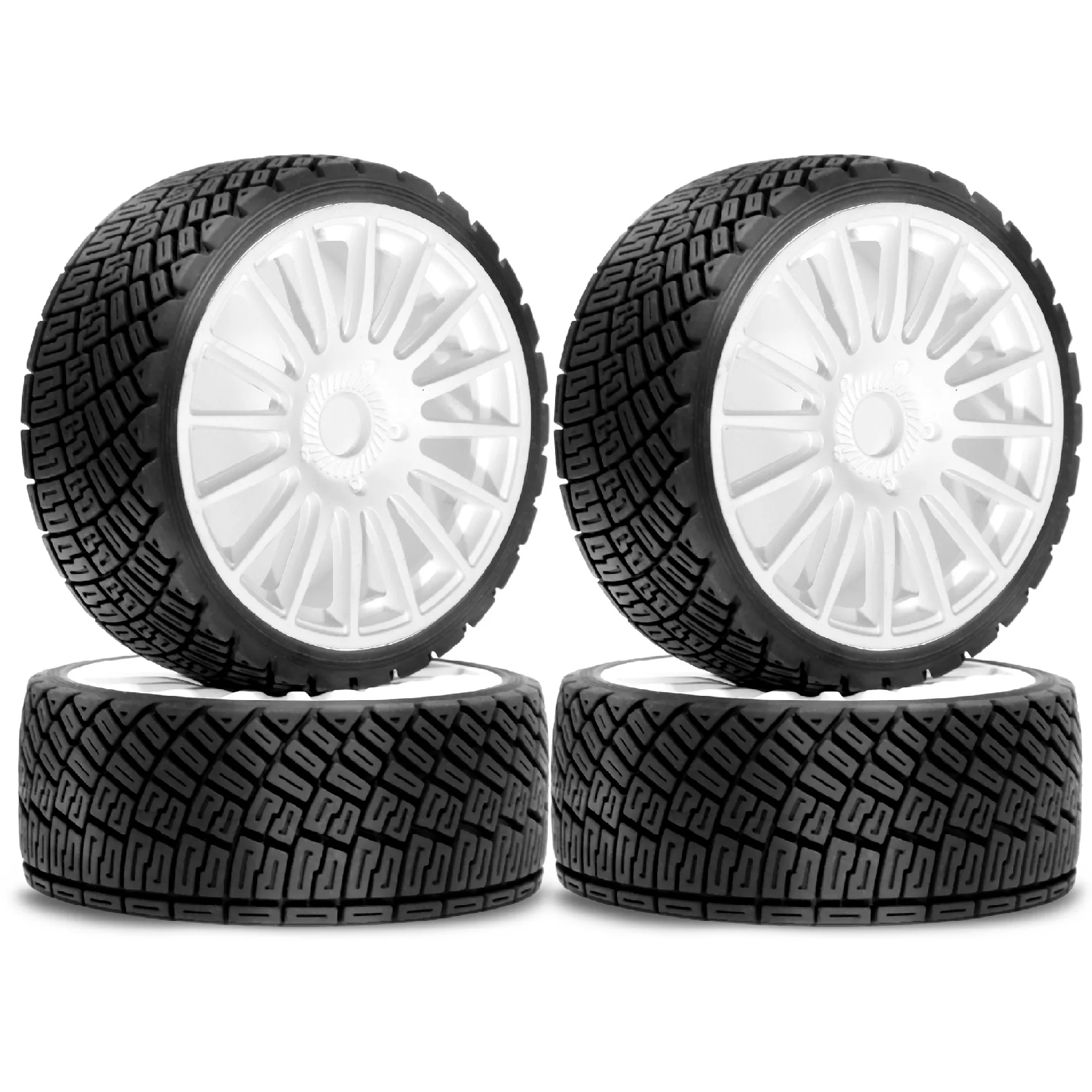 4 Stück 1/8 RC On Road Autoreifen und Räder 17 mm Sechskant-Gummi-Rallye-Reifen OD für HPI WR8 HSP Hobao ARRMA Redcat Losi Kyosho VRX