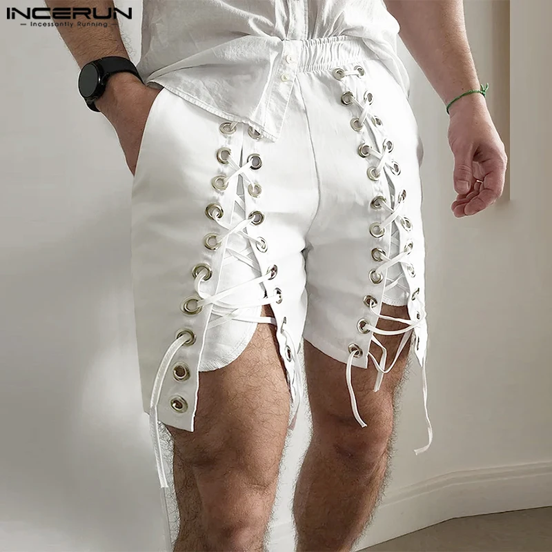 INCERUN 2025, Amerikanischen Stil Shorts Stilvolle Neue Männer Mesh Design Solide Shorts Sommer Casual City Walk Männlich Alle-spiel einfache Shorts