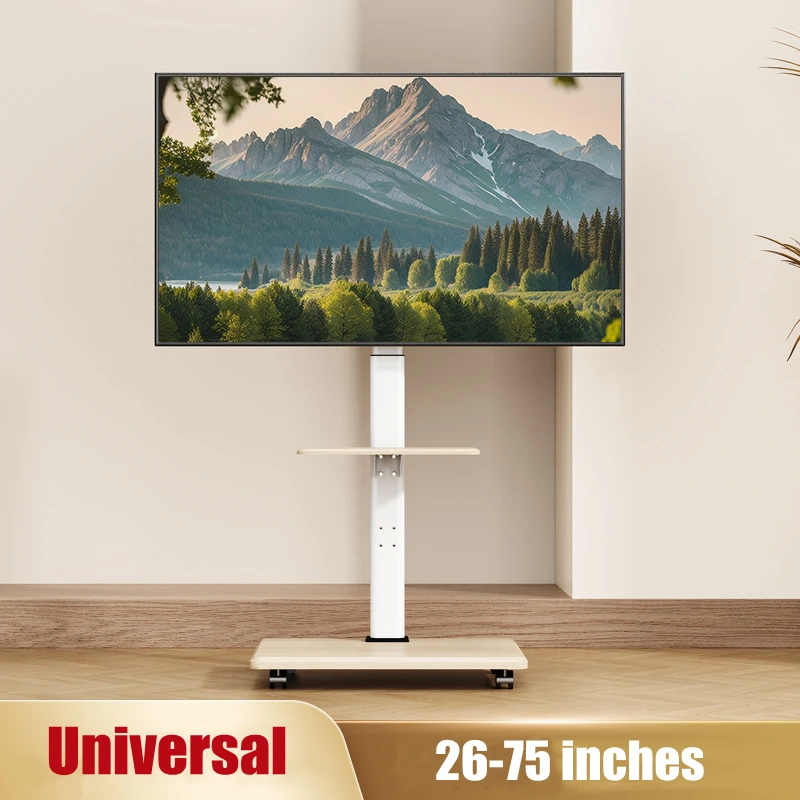 Mobiler TV-Wagen, bodenrollender TV-Ständer mit Rollen für 26-75-Zoll-Fernseher bis zu 99 Pfund, TV-Ständer mit Dreh- und Höhenverstellung Image
