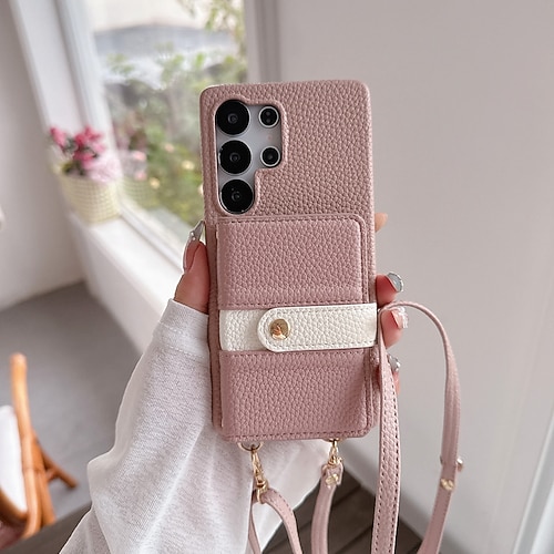Handy Hülle Handyhüllen Für Samsung Galaxy S26 Ultra Plus S25 S25 Edge S24 S23 Ultra Plus S24 FE S22 Plus Ultra A16 A55 5G A35 5G Rückseite mit Trageriemen Kartenfach Stoßfest Retro TPU PU-Leder Image