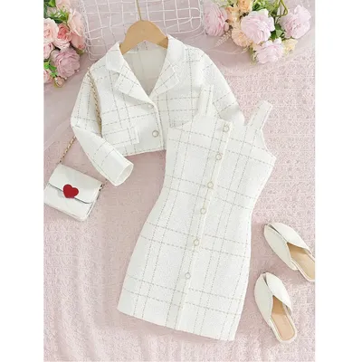 Mädchen Herbst/Winter Kleidung Set Langarm Jacke + Hosenträger Kleid Für Partys Outdoor Sommer Kinder Outfits Für 3 4 5 6 7 8Y Image