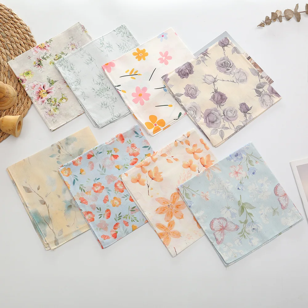 6 Stück neues Damen-Taschentuch aus reiner Baumwolle, altmodisch, nostalgisch, dünn, weich und bequem, Baumwoll-Schweißtuch, 34 x 34 cm