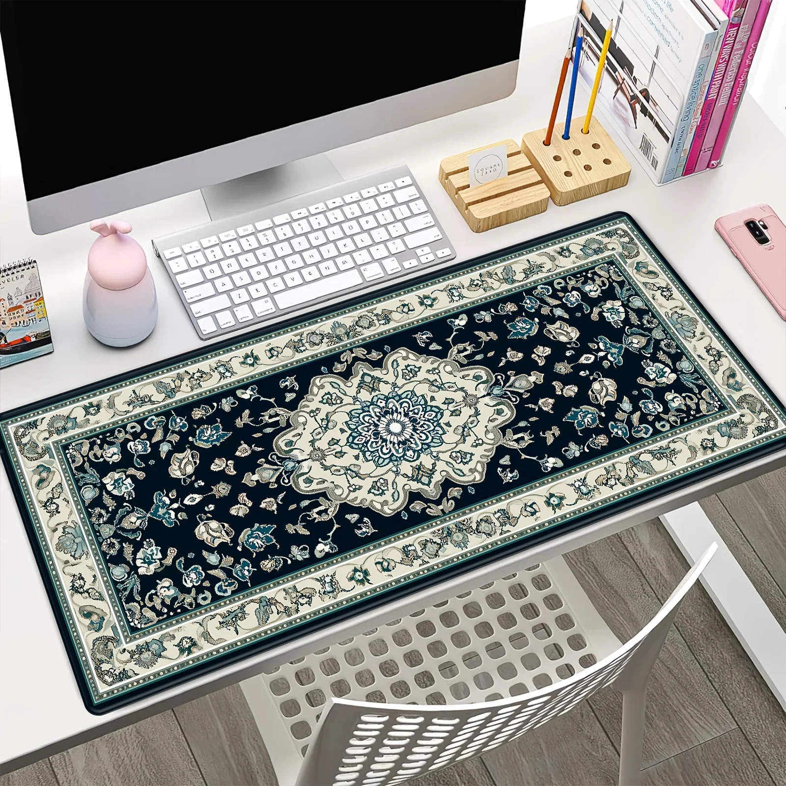 Mauspad mit persischem Muster, Schreibtischunterlage, hochwertiges Material, rutschfeste Gummibasis, präzise genähte Kanten, langlebig und wasserdicht Image