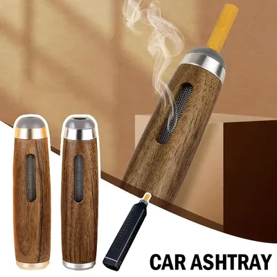 Handheld Mini Ashtrays Anti Soot-flying Cigarette Cover Walnut Wood Cigarette Holder Ash Organizer For Car Driving Ashtray