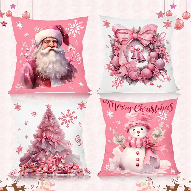Weihnachten rosa Wurf kissen bezug Kissen bezug Weihnachts dekorationen für Zuhause 2024 Schlafzimmer Zimmer Navidad Geburts geschenke Neujahr Image