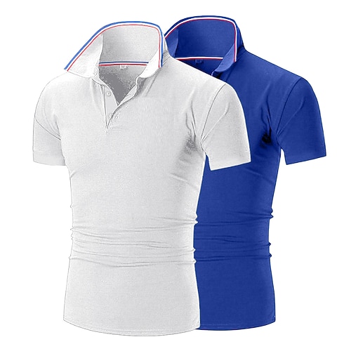 Herren Golfshirt Piqué-Poloshirt Geschäft Lässig Gerippter Polokragen Kurzarm Mode Basic Einfarbig 2 teilig Knöpfe Sommer Frühling Herbst Ganzjahres Schmale Passform 1# 2# 3# 4# 5# 6# Golfshirt Image