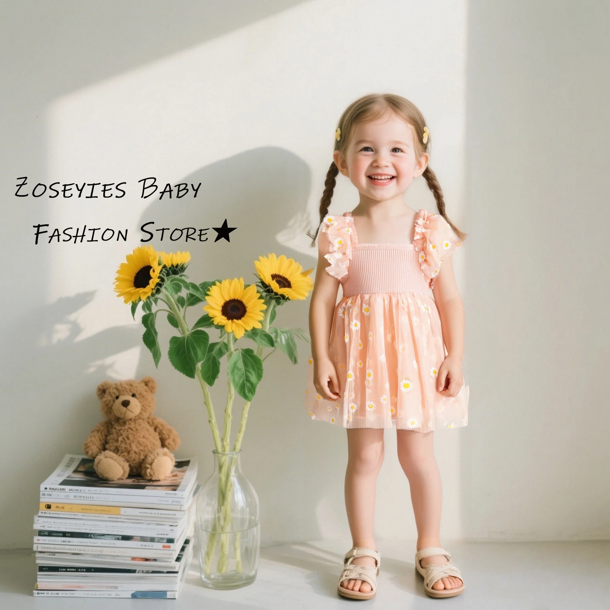 Mädchen Kleider Sommer Daisy Mesh Dash Sleeve Baby Mädchen Kleider Nette Geburtstag Party Mädchen Prinzessin Prinzessin Baby Mädchen Kleidung Image