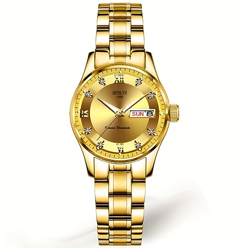 eine neue Damen-Businessuhr mit rundem römischen Zifferblatt und leuchtender Datums- und Tagesanzeige, wasserdicht nach IPX7, Armband aus Legierung, multifunktionale, modische und trendige Armbanduhr,