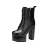 14 cm Kleine Größe 32-43 Mode Echtes Leder Stiefel Herbst 2025 Block High Heels Schuhe Chunky Plattform Kurze Stiefeletten Modell