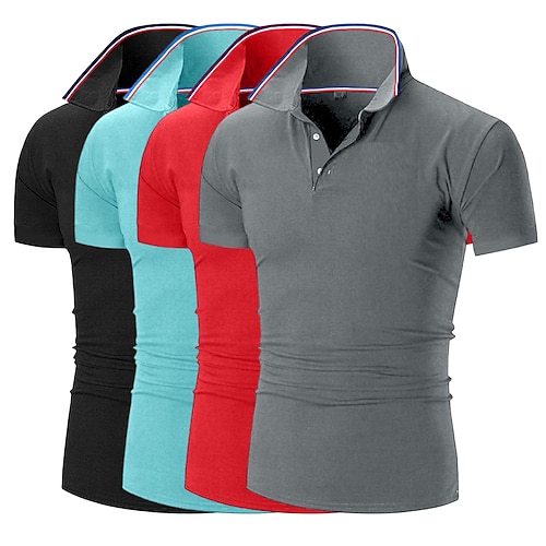 Herren Golfshirt Piqué-Poloshirt Geschäft Lässig Gerippter Polokragen Kurzarm Mode Basic Einfarbig Knöpfe Mehrfachpackung Sommer Frühling Herbst Ganzjahres Schmale Passform 1# 2# 3# 4# 5# 6# Image