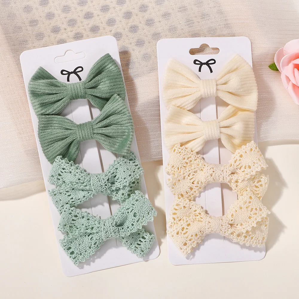 4 Teile/satz Einfarbig Spitze Bögen Haar Clips für Mädchen Samt Bowknot Baby Haarnadeln Süße Winter Headwear Kinder Haar Zubehör Image