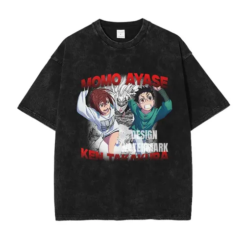 Anime Takakura Ken T Shirts Oversized Vintage Washed Dan Da Dan T-shirt Manga Momo Aira Jin Rokuro Seiko Tops Tees 100% Cotton