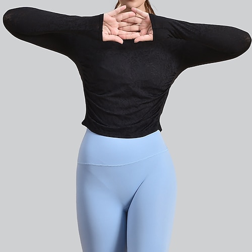 Damen Yoga-Shirts Yoga-Tanktops T-shirt Fitness Rundhalsausschnitt Weich Atmungsaktiv Langarm Sport Einfarbig Oberteil Für Fitnessstudio Laufen Fitness Sportkleidung Image