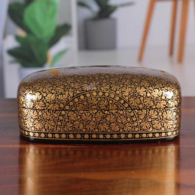 'Golden Black-Hued Papier Mache Wood Leaf Decorative Box'