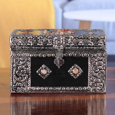 'Glass Beaded and Nickel-Plated Brass Sheet Wood Jewelry Box'