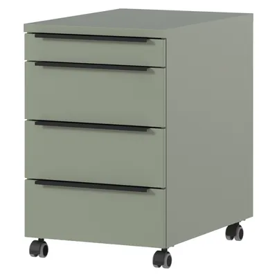 bümö Space Rollcontainer mit Schubladen, Container aus Holz in Taupe grün - Rollwagen für's Büro als Schreibtisch Unterschrank, Bürocontainer od. Image