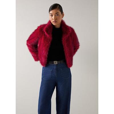Noah Rio Red Faux Fur Cropped Jacket, Damson
