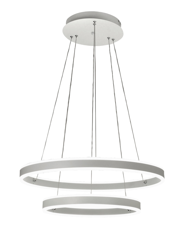 Fabas Luce Palau LED-Pendelleuchte 108W 3000K Dimmbar Ø60 und Ø40 cm Silber - Zwei Metall- und Methacrylatringe Image