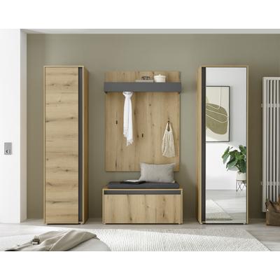 Garderoben-Set INOSIGN "GIRON/CiTY, moderne Garderobe, Komplettset mit viel Stauraum", eiche evoke, B:170cm H:200cm T:40cm, Holzwerkstoff, Kastenmöbel-Sets, enthält Garderobenschränke, Paneel & Schuhbank +Sitzkissen Image