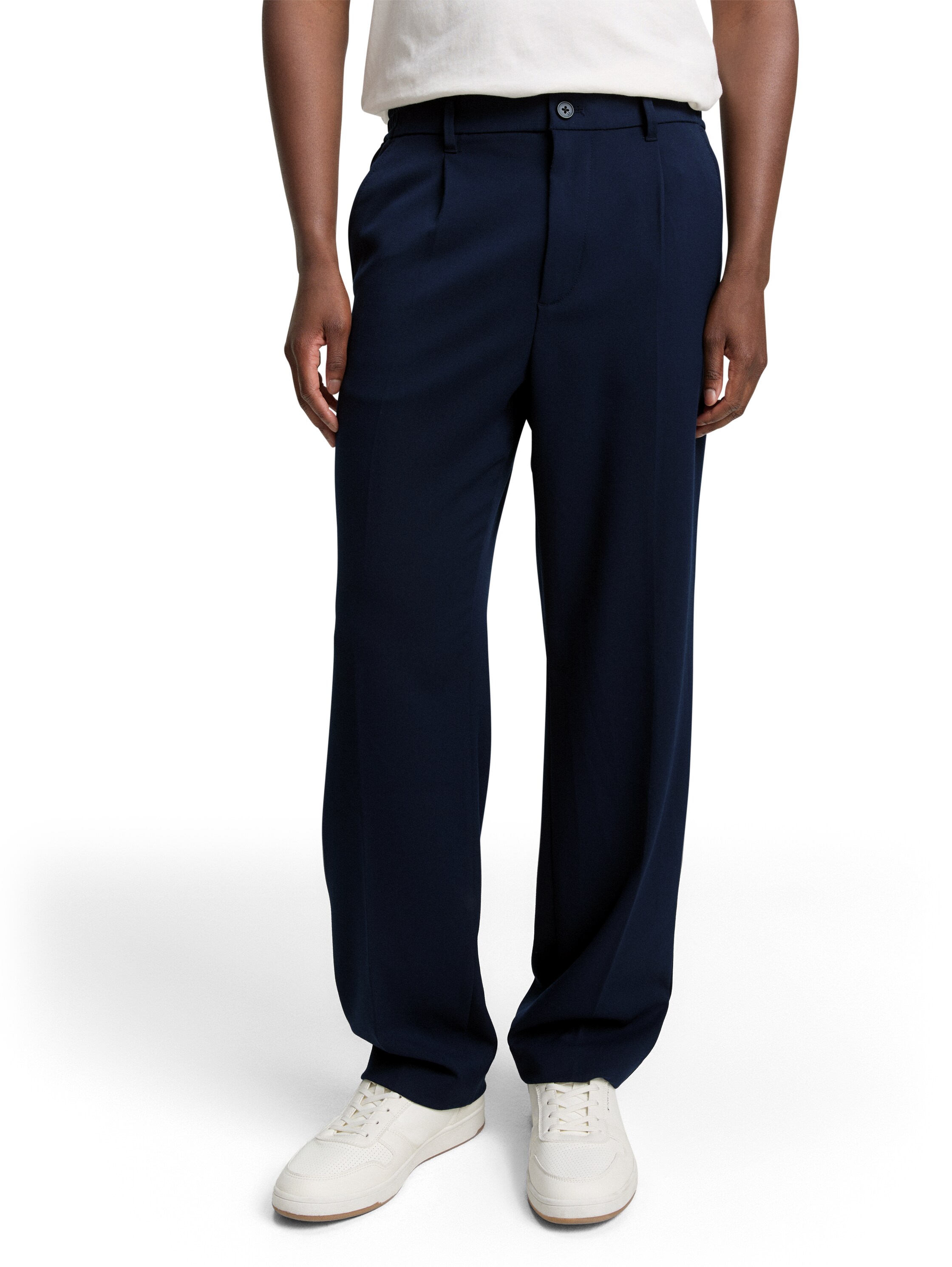 Chinohose TOM TAILOR DENIM, Herren, Gr. 33, Länge 34, blau (sky captain blau), Web, Obermaterial: 63% Polyester, 33% Viskose, 4% Elasthan. Futter: 100% Polyester, unifarben, loose fit knöchellang, Hosen Chinohose, mit Bügelfalte