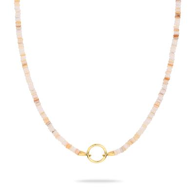 Charm-Kette TAMARIS "Schmuck Geschenk Edelstahl Halskette All About Beads", gelbgoldfarben, weiß, beige, natur, Halsketten, Damen, Edelstahl, L: 45cm B: 5mm, mit Naturstein, B:5mm Image