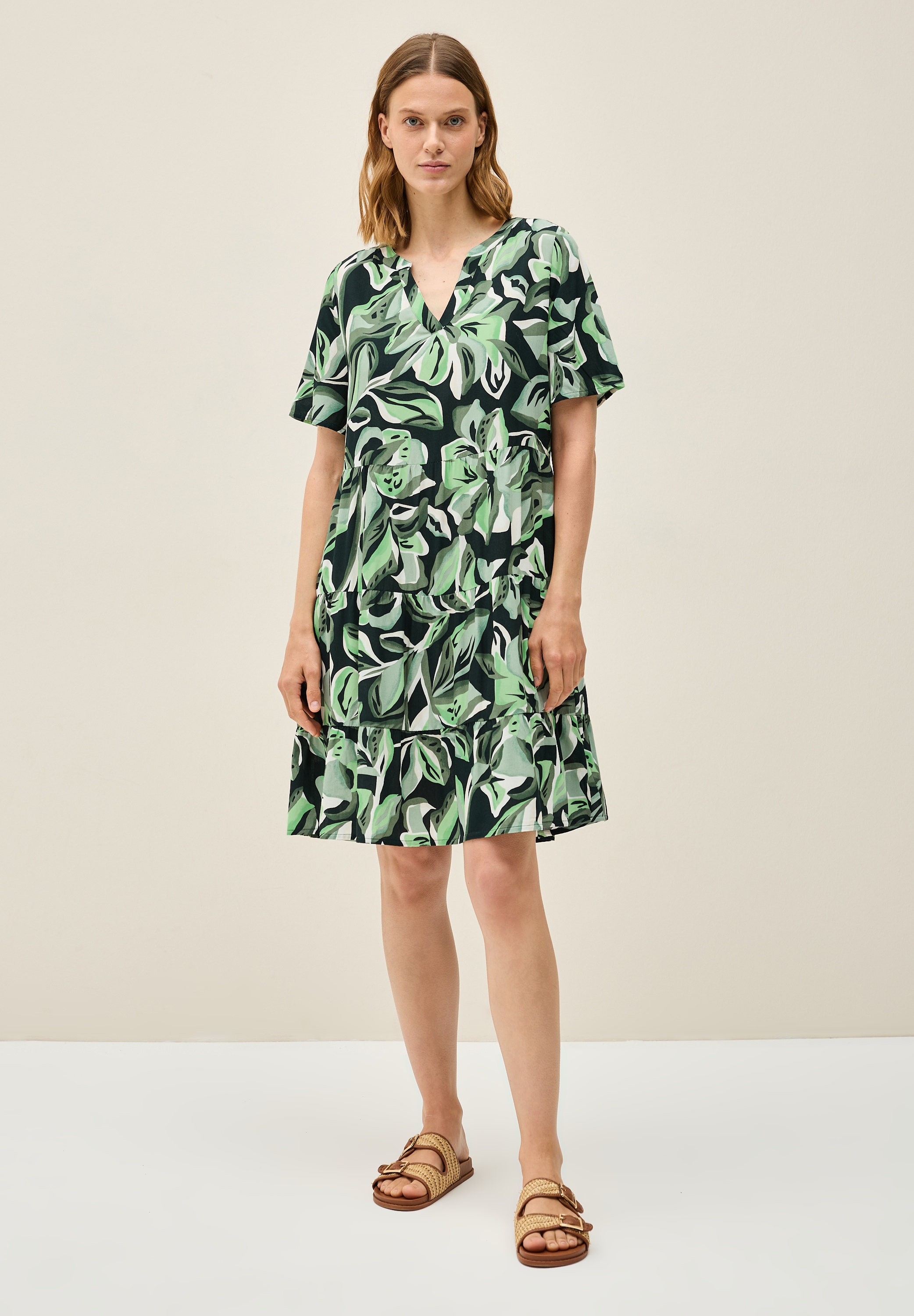 Sommerkleid CECIL, Damen, Gr. XS (36), US-Größen, grün (ink grün), Stoff, 100% Viskose, bedruckt, normal knielang, V-Ausschnitt, ausgestellter Saum, Kleider Sommerkleid, mit allover Blumenprint