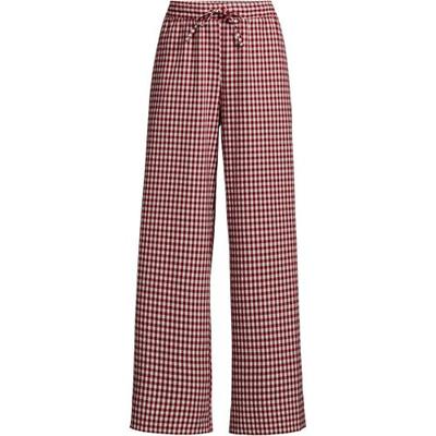 Gingham Wide Leg Trousers, Women, size: 4, petite, Red, Cotton/Polyester/Poly-blend, by Lands' End