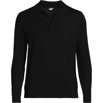 Merino Wool Polo Sweater Top, Men, size: 46-48, regular, Black, Wool, by Lands' End