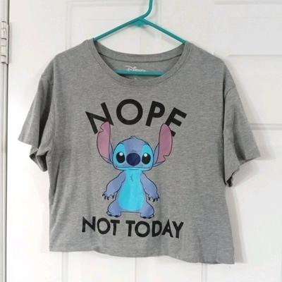 Disney Tops | Disney - Lilo & Stitch Xl “Nope Not Today” Tee Graphic Crop T-Shirt | Color: Gray | Size: Xl