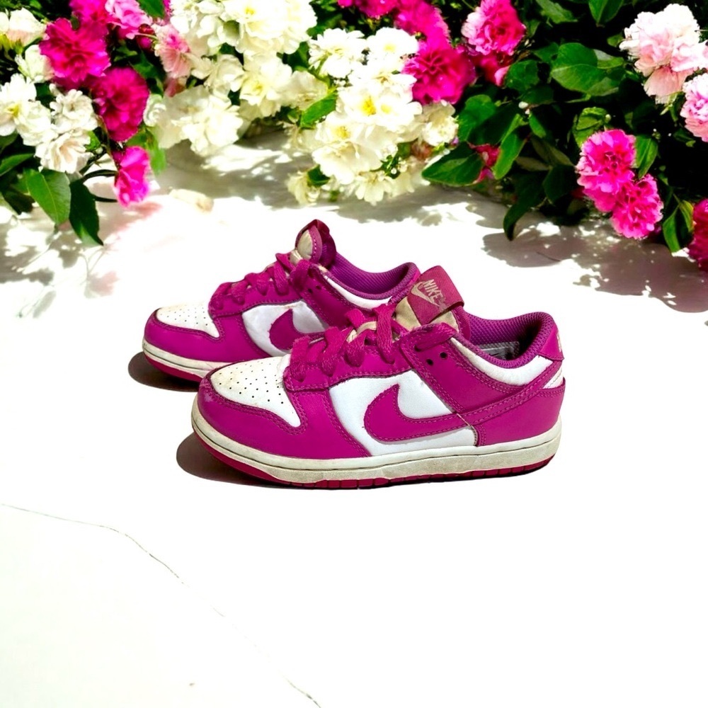 Nike Shoes | Girls Nike Dunk (Pink & White) Fushia Leather Shoes | Color: Pink/White | Size: 12g