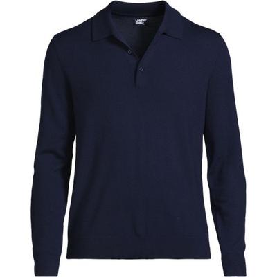 Merino Wool Polo Sweater Top, Men, size: 42-44, regular, Blue, Wool, by Lands' End