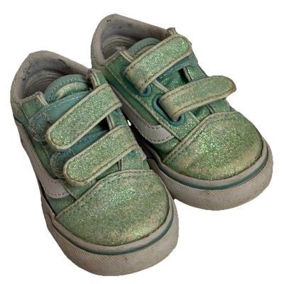 Vans Shoes | Vans Old Skool V Blue Green Glitter Skate Shoe Toddler Size 5 - Play Condition | Color: Blue/Green | Size: 5bb
