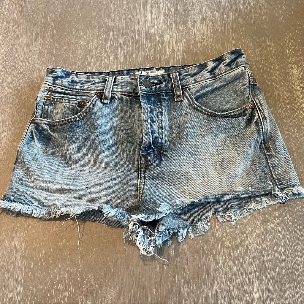 Free People Shorts | Free People Button Fly Womens Jean Shorts Size 26 Denim Frayed Hem Women Shorts | Color: Blue | Size: W 26