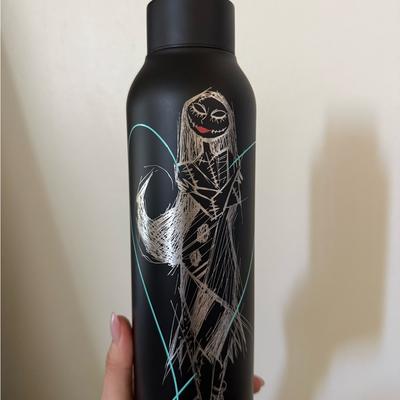Disney Dining | Disney Black Stainless Steel Water Bottle With Artistic Design | Color: Black | Size: Os