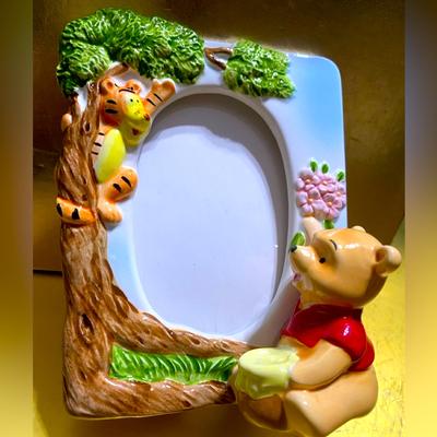 Disney Accents | Walt Disney 90’s Winnie The Pooh 3-D Handpainted Porcelain Photo Frame Japan | Color: Red/Yellow | Size: Frame Size 4.25”X5.5” Photo Size Approx 2.5”X3.5”