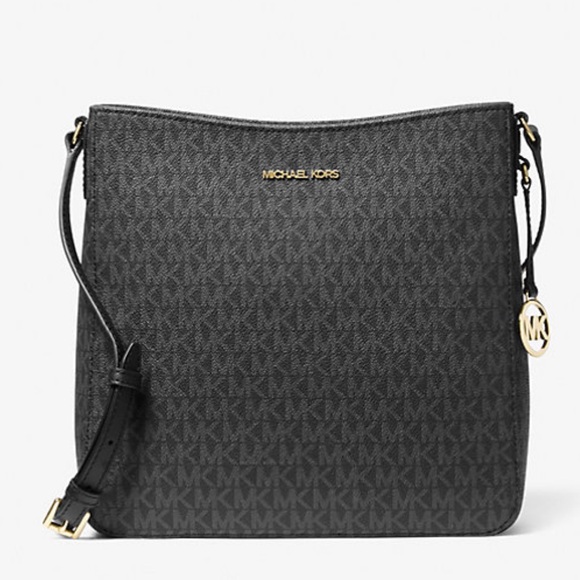 Michael Kors Bags | Women’s Michael Kors Jet Set Travel Large Crossbody Messenger Bag Black Mk Logo | Color: Black/Gray | Size: Os