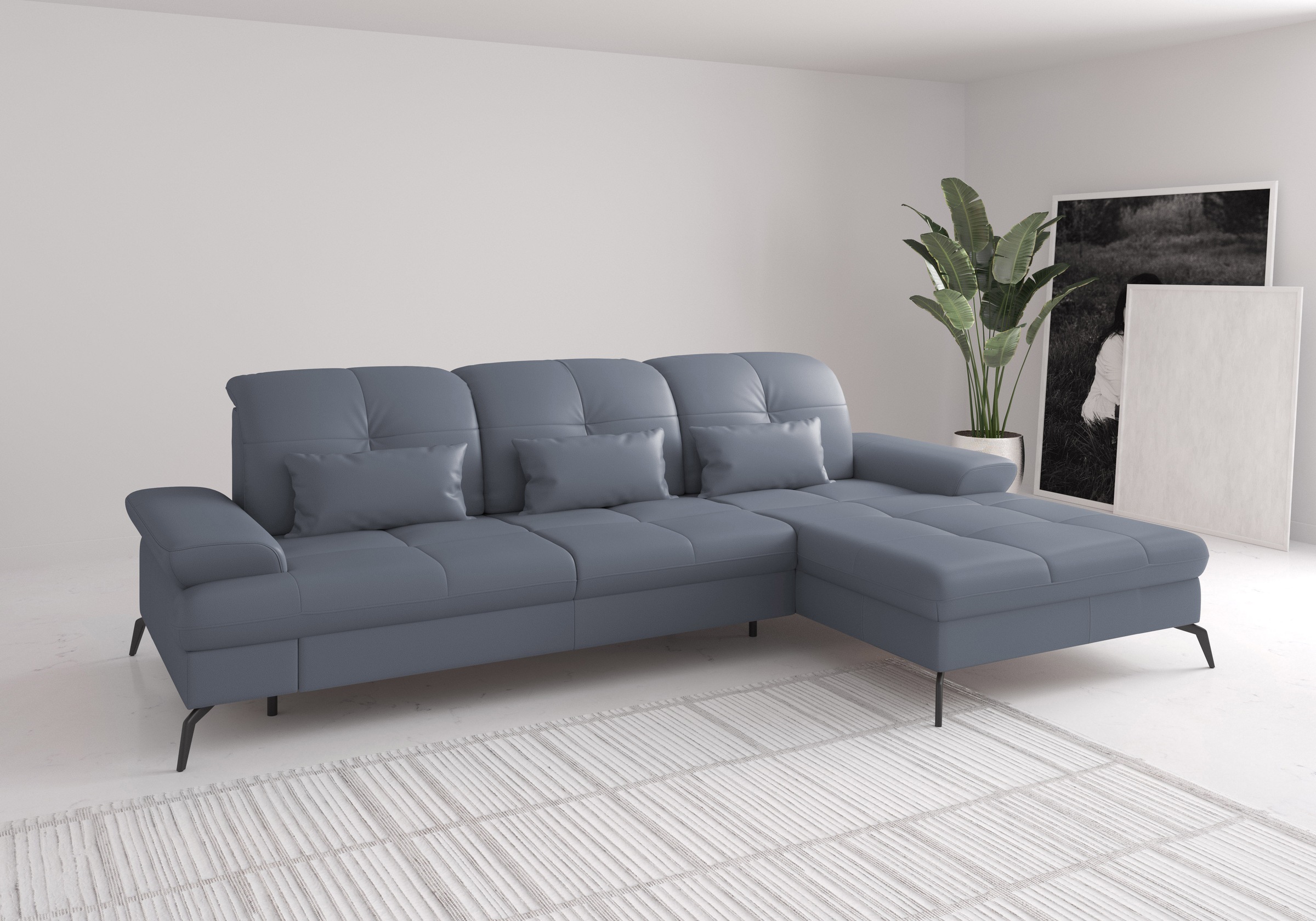 Ecksofa SIT & MORE "Amica, L-Form, inkl. Sitztiefenverstellung & Armteilverstellung", blau (graublau), B:279cm H:90cm T:185cm, Sofas, wahlweise mit Bettfunktion, Bettkasten und Kopfteilverstellung Image